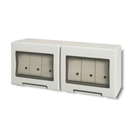 Doza aparenta FOR MODULAR DEV.nIP55 3+3 MOD. 198x82x66mm 2x16A GERMAN Priza 2x16AX 1W S.P. SWITCH