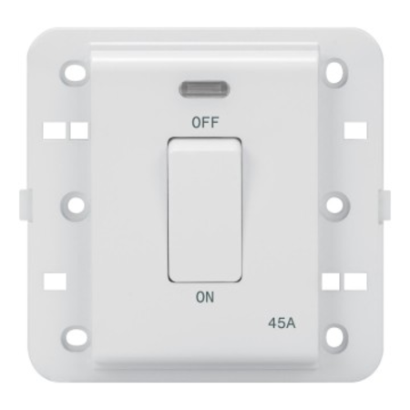 Intrerupator 2p 250v ac - standard englez - 45 a - 1 modul - backlit - white - cproiector horus