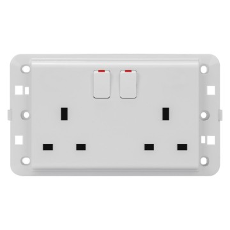 TWIN SWITCHED SOCKET-OUTLET - Standard englez - 2P+E 13 A - WHITE - CProiector HORUS