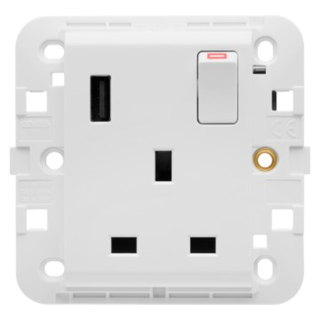 Switched socket-outlet - standard englez - 2p+e 13 a - with usb - white - cproiector horus