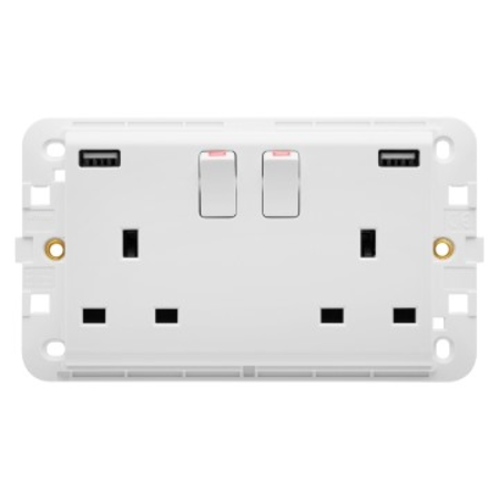 Twin switched socket-outlet - standard englez - with usb - 2p+e 13 a - white - cproiector horus