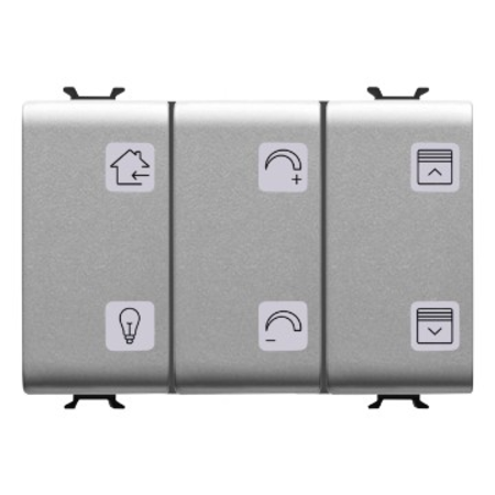 Intrerupator cu revenire PANEL WITH INTERCHANGEABLE SYMBOL - WITH ACTUATOR - KNX - 6+1 CHANNELS - 3 module - TITANIUM - CProiector HORUS