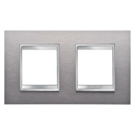 Placa ornament CProiector HORUS LUX international - IN METAL - 2+2 modul HORIZONTAL - BRUSHED STAINLESS STEEL - CProiector HORUS