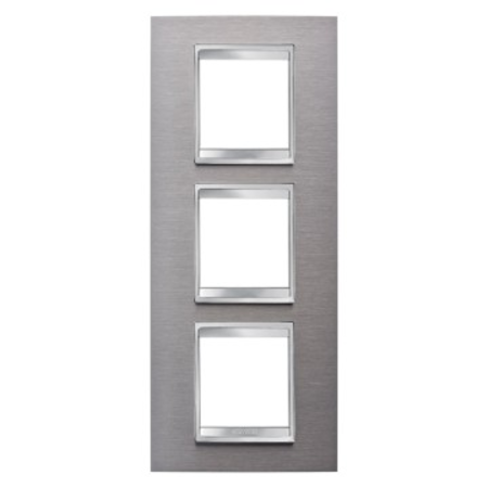 Placa ornament CProiector HORUS LUX international - IN METAL - 2+2+2 modul VERTICAL - BRUSHED STAINLESS STEEL - CProiector HORUS