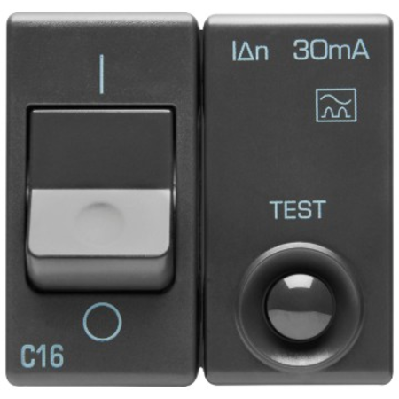 RESIDUAL CURRENT Siguranta automata - 230V ac - CLASS A - 1P+N 16A 3kA 30mA CHARACTERISTIC C - 2 module - SYSTEM BLACK