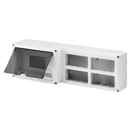 Protected enclosure for combined installation of modular devices din and system - 8 din module - 16 system module - module 4x4 - ip40-grey ral 7035