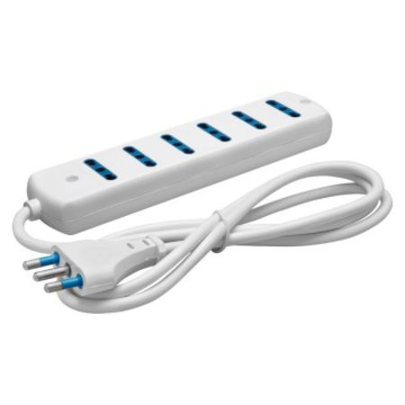 Multiple socket-outlet - 6 output italian standard - 2p+e 16a - with cable - 250v 1500 w - white
