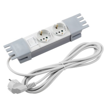 10\'\' POWER STRIP - 2 SOCKETS 2P+E 16A P30 ITALIAN/GERMAN STANDARD - DUAL POLE LUMINOUS SWITCH - 1.5U - GREY