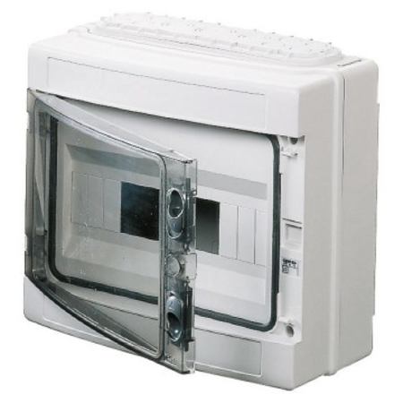 Tablou electric - german standard - 12module - ip65 - fitted with terminal block - with smoked transparent door