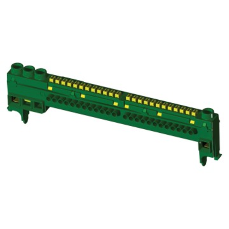 INSULATING EARTH TERMINAL BLOCK - IP20 - 3X25 + 12X4 FOR FRENCH STANDARD MODULAR ENCLOSURES - 13-39 module - GREEN