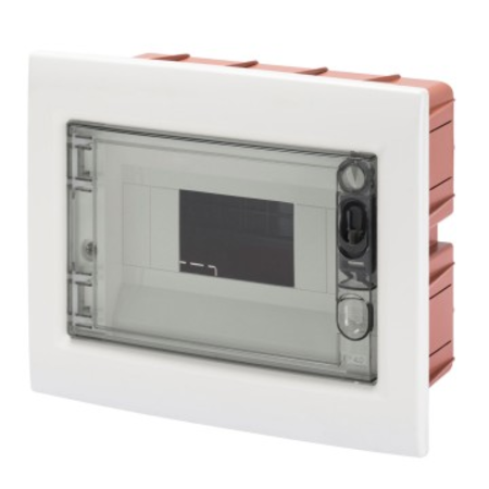 Flush-mounting enclosure with smoked transparent door with extractable frame - with terminal block n (2x16)+(7x10) e (2x16)+(7x10) - 8 module ip40