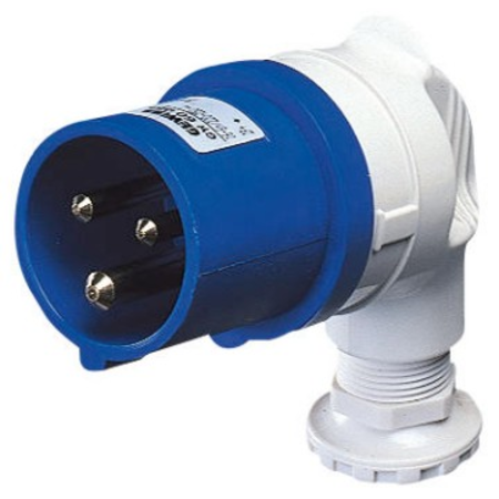 Stecher fisa industriala 90° - IP44 - 2P+E 32A 200-250V 50/60HZ - BLUE - 6H - Strangere cu surub