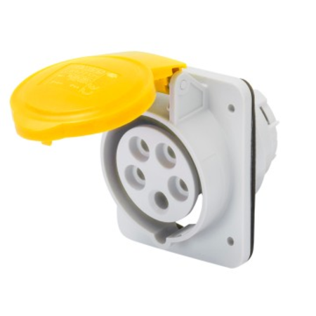 Priza industriala incastrata 10° HP - IP44/IP54 - 2P+E 32A 100-130V 50/60HZ - YELLOW - 4H - Strangere cu surub