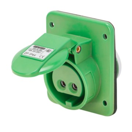 Priza industriala incastrata 10° - IP44 - 2P 16A 20-25V and 40-50V 100-200HZ - GREEN - 4H - Strangere cu surub