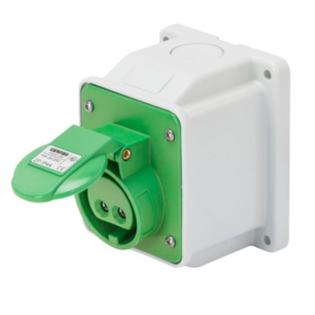 Priza industriala aparenta 10° - IP44 - 2P 16A 20-25V and 40-50V 100-200HZ - GREEN - 4H - Strangere cu surub