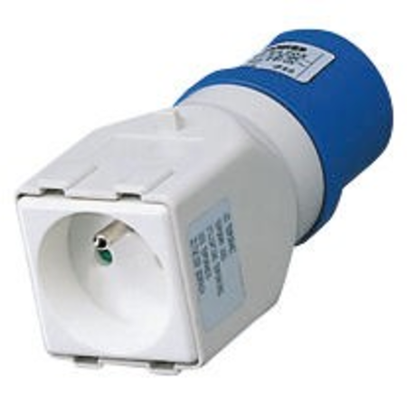 Adaptor industrial ip44 - socket-outlet 2p+e 16a 230v ac 50/60hz - 1 plug 2p+e 16a french std