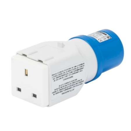 Adaptor industrial ip44 - socket-outlet 2p+e 16a 230v ac 50/60hz - 1 plug 2p+e 13a british std.