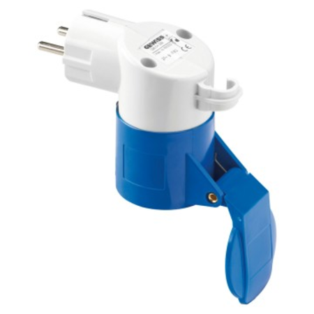 Adaptor industrial ip44 - plug 2p+e 16a 250v ac 50/60hz german/french - socket outlet 2p+e 16a 230v ac