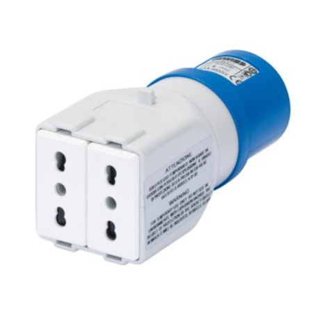 Adaptor industrial IP44 - SOCKET-OUTLET 2P+E 16A 230V ac 50/60HZ - 2 SOCKET-OUTLETS 2P+E 10/16A DUAL AMP (P17/11)