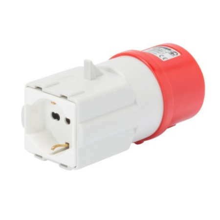 Adaptor industrial ip44 - socket-outlet 3p+n+e 16a 400v ac 50/60hz - 1 plug 2p+e 16a dual amp (p30/p17)