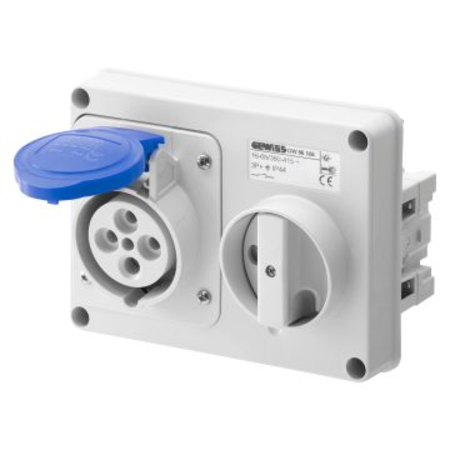 Priza industriala cu interblocaj - WITHOUT BOTTOM - WITHOUT FUSE-HOLDER BASE - 3P+N+E 16A 200-250V - 50/60HZ 9H - IP44