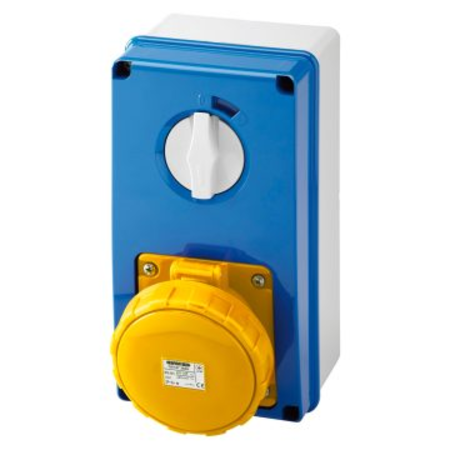 Priza industriala cu interblocaj verticala - WITH BOTTOM - WITHOUT FUSE-HOLDER BASE - 2P+E 63A 100-130V - 50/60HZ 4H - IP67