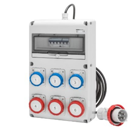 Q-DIN 14 ACS - MOBILE-PORTABLE - WITH CABLE AND PLUG - 4 2P+E 16A IEC309 + 2 3P+E 16A IEC309 - IP65