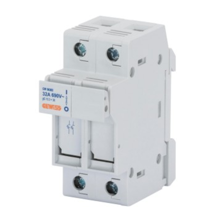 Soclu cu montaj pe sina pentru sigurante fuzibile - 1P+N 10,3X38 690V 32A - 2 module