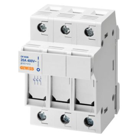 Soclu cu montaj pe sina pentru sigurante fuzibile - 3P 8,5X31,5 400V 20A - 3 module