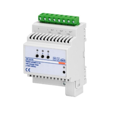 SWITCH ACTUATOR WITH Contor - 3 CHANNELS - 16AX - KNX - 4 module - DIN RAIL MOUNTING