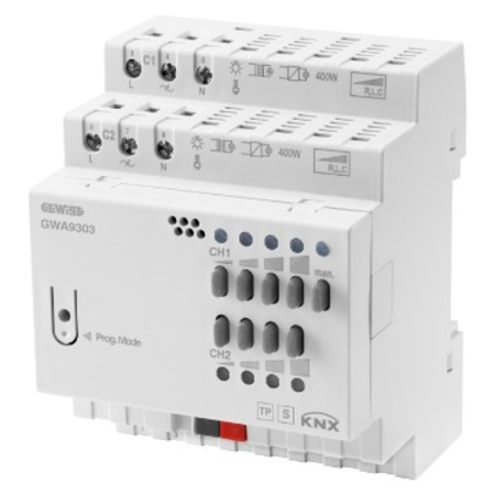 UNIVERSAL DIMMER ACTUATOR - KNX - 2 CHANNELS - 400W PER CHANNEL - WITH MANUAL OPERATION - 4 module - DIN RAIL MOUNTING