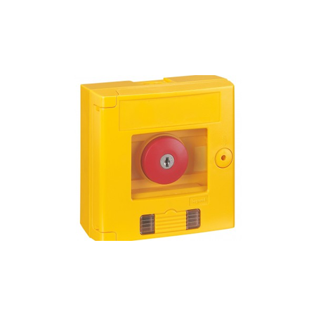 Break glass emergency box-mushroom head-surface mounting-ip44-yellow box w led