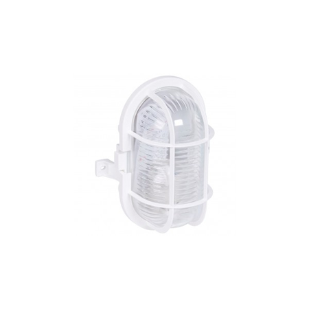 Bulkhead light - IP44 - IK06 - oval 60 W-E27 -plastic grid screw fixing-alb