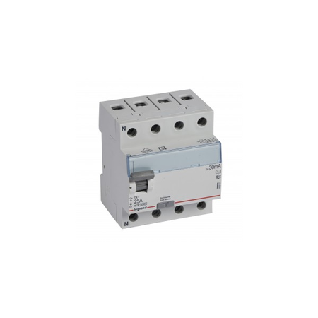 Intrerupator diferential RCCB TX³ - 4P 400 V~ - 30 mA - 25 A - AC type - neutral on left-hand - no aux.