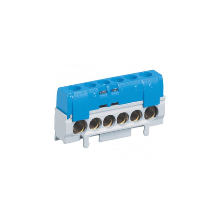 IP2X terminal block - neutral (albastru) - 1 x 10 to 35² - 5 x 6 to 25² - L. 62 mm