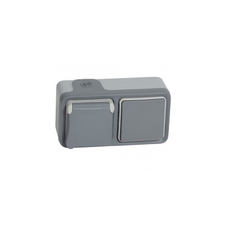 priza Plexo IP55 - BS - 13 A - 2P+E unswitched + Intrerupator cap scara - surface mounting - gri