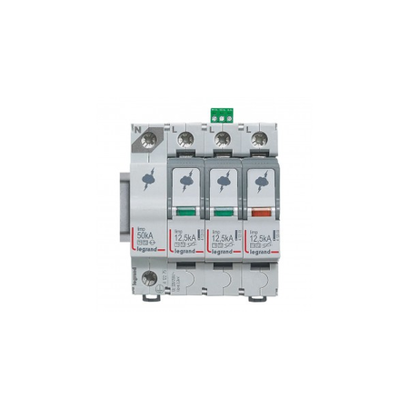 Descarcator SPD - protection of main distribution board -T1+T2 -limp 12.5 kA/pole -3P+N left