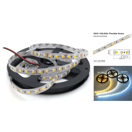 Banda led flexibila IP20 – 2835/8mm/120smd 12v/12w/6400k/rola 5m *TV 0,25ron