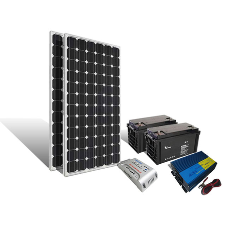 Kit solar fotovoltaic 300w/6ore ( 2 x panou solar 160w , 2 x baterie solara 100a , controler 12v/30a , inverter 12v/500w )