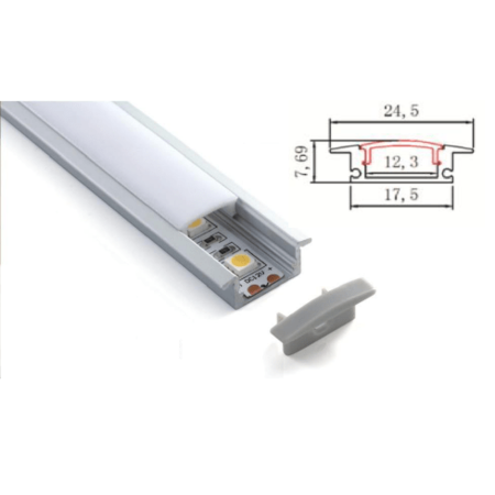 Profil ingropat cu dispersor pentru banda led rigida yf-102 / aluminiu