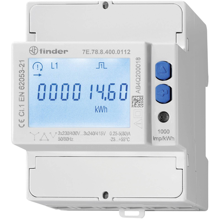 Contor de energie - Infra-red comms. port + two SO pulse outputs, 3 x 230/400 V, C.A. (50/60Hz), Doua tarife, 80 A, 3-faze cu afisaj LCD, Standard, Versiuni conforme MID