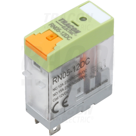 Releu print cu buton de test și indicator de staren110V AC / 1×CO (NC: 12A, NO: 15A, 230V AC / 30V DC)