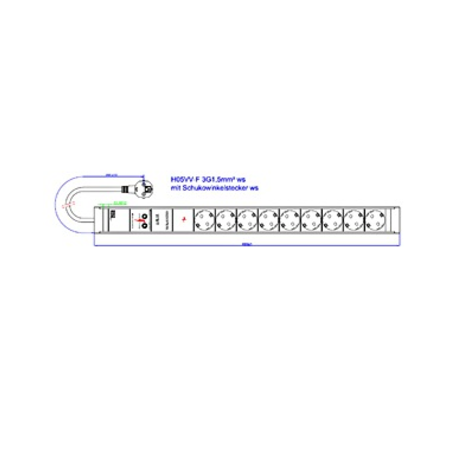 PDU19\'\' 9xSchuko Alb, 2 m fisa Schuko, AL,prot., filtru