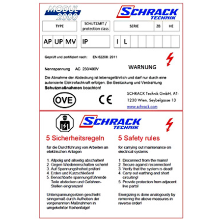 Type label modul 2000 with the 5 safety rules