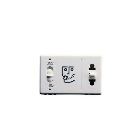 Priza de ras HOTEL SYSTEM - EUROPEAN/AMERICAN STANDARD - INDICATOR LIGHT FOR THE SELECTED VOLTAGE -230V 50/60Hz - 3 MODULES - SYSTEM WHITE