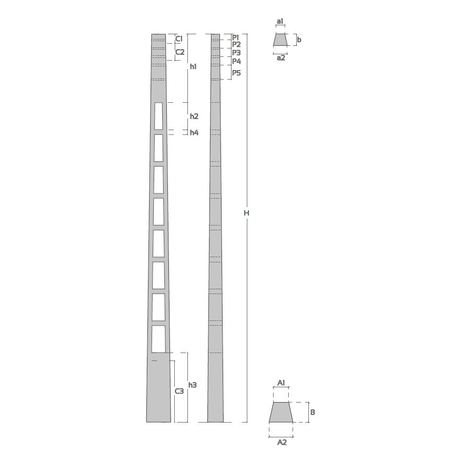 Stalp din beton precomprimat 10m 34x15, pentru liniile electrice aeriene de tip electrica