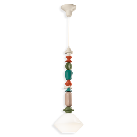 Ferroluce Lustra, lampa suspendata diffusore vetro h.87 deco lariat finish blt - bianco latte c2712