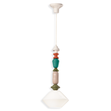 Lustra, lampa suspendata diffusore vetro h.70 deco lariat finish blt - bianco latte c2711