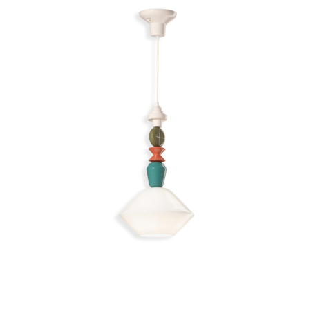 Lustra, lampa suspendata diffusore vetro h.56 deco lariat finish blt - bianco latte c2710