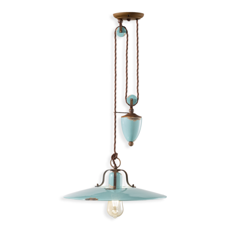 Lampa suspendata SOSPENSIONE D.40 / RISE AND FALL PENDANT D.40 RETRO COUNTRY FINISH VIA - VINTAGE AZZURRO C1446